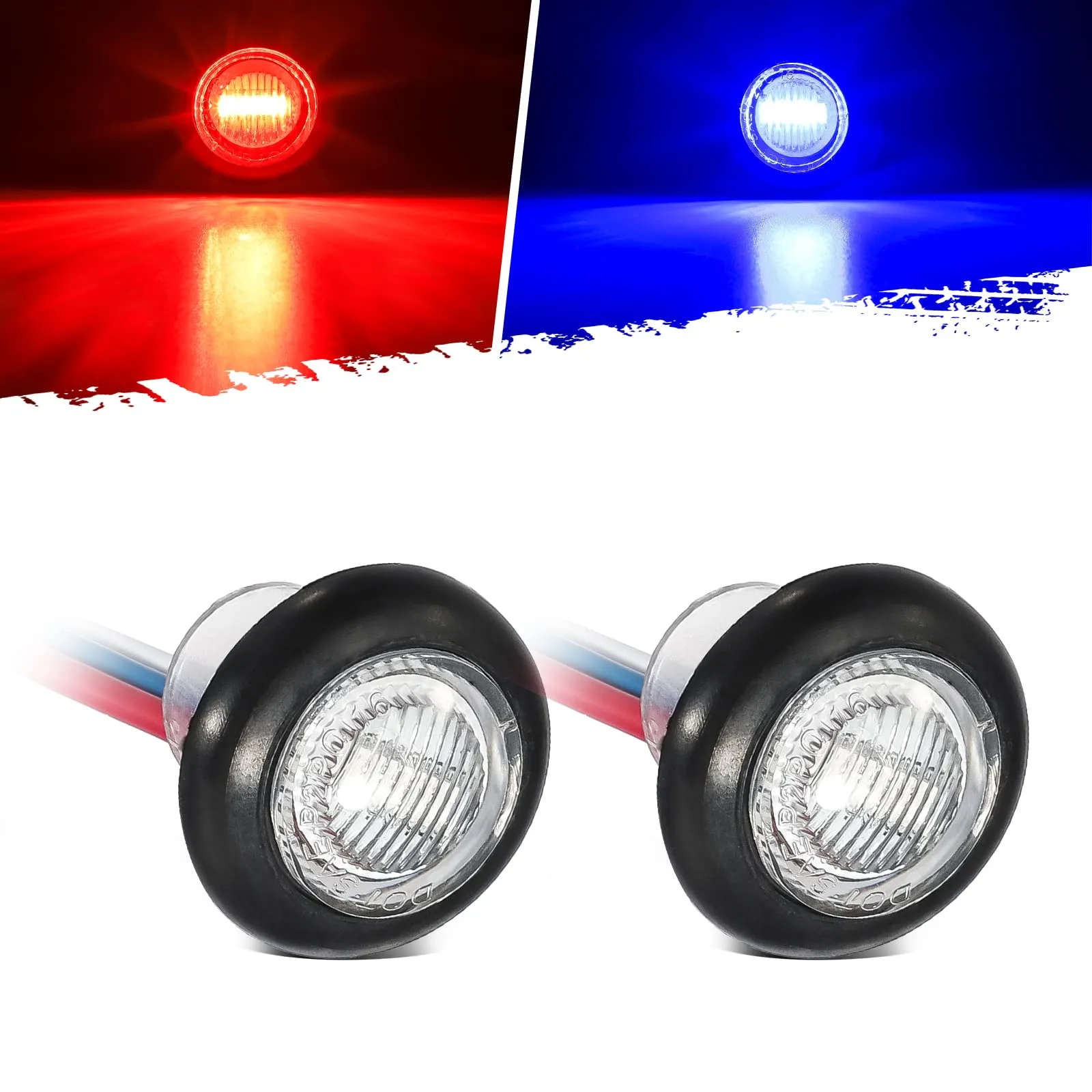Partsam 2Pcs 3/4" Round LED Marker Light Red to Blue Auxiliary Light Dual Revolution Side Marker Clearance Light Turn Signal Indicators Grommet Bullet Light for Trailer Truck Camper RV
