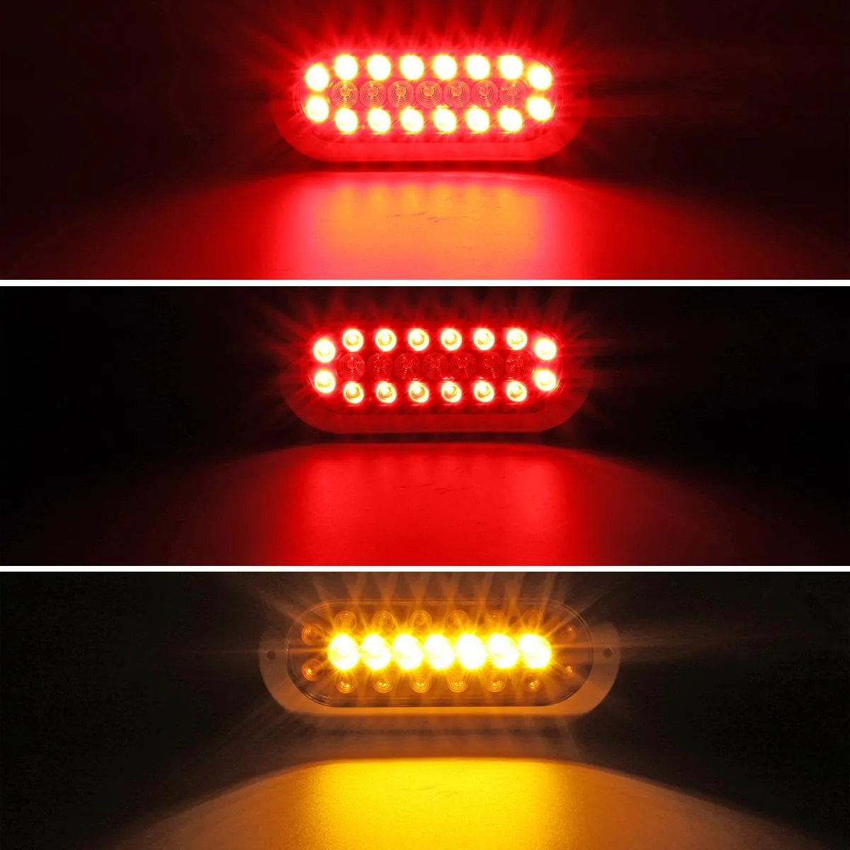 Partsam 2Pcs 6.5inch Oval Led Trailer Tail Lights with Indicators 23 LED Flange Mount Combo Red Stop Turn Brake Tail Running Lights Taillights Amber Parking Indicator Lights Sealed w/Reflectors 12V DC
