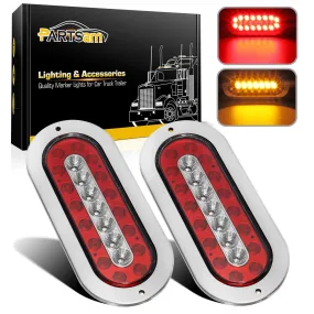 Partsam 2Pcs 6.5inch Oval Led Trailer Tail Lights with Indicators 23 LED Flange Mount Combo Red Stop Turn Brake Tail Running Lights Taillights Amber Parking Indicator Lights Sealed w/Reflectors 12V DC