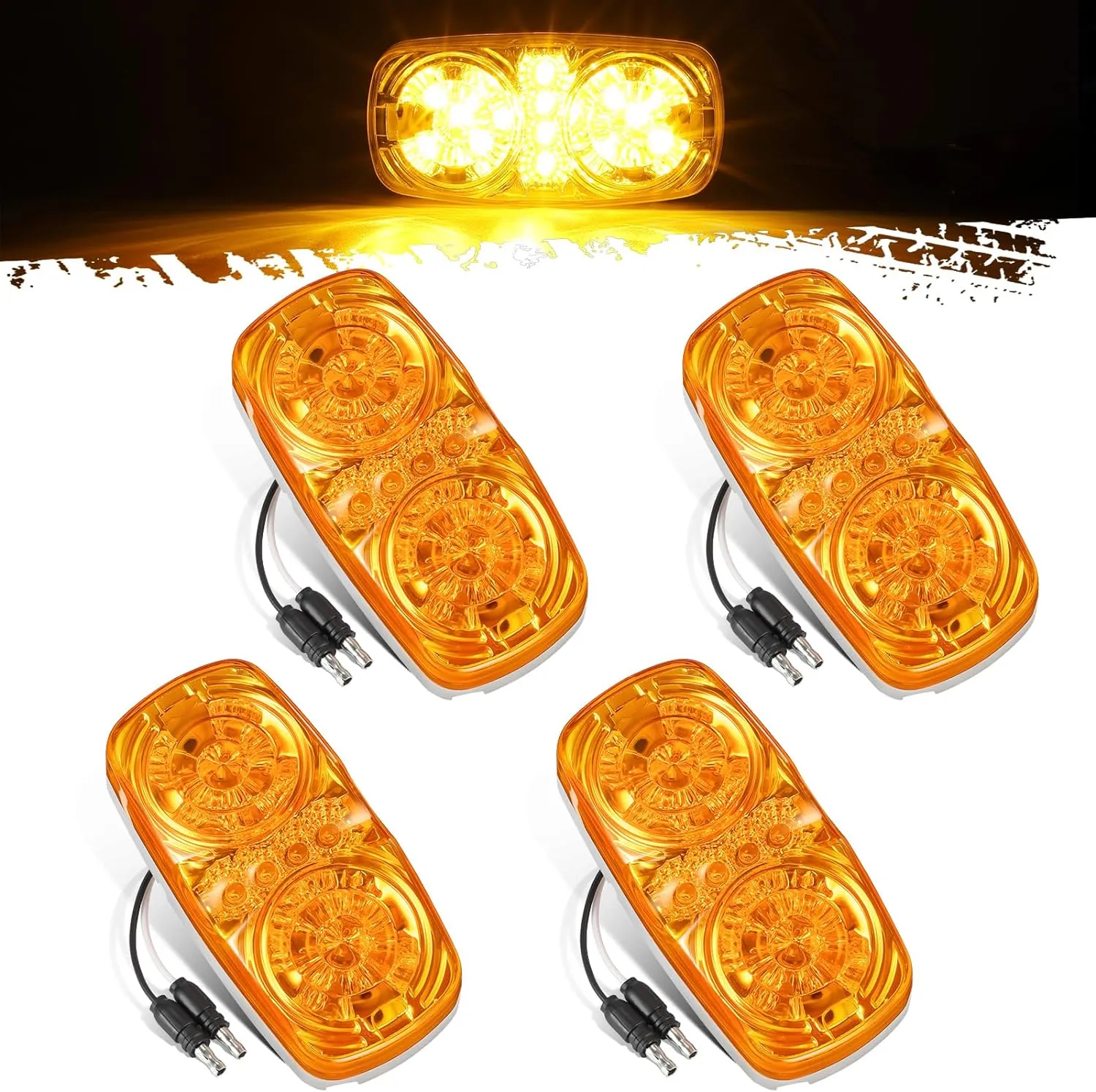 Partsam 4Pcs Amber Trailer RV [16 LED] Marker Lights with [Reflector Cup], Double Bullseye Side Marker Clearance Lights Indicators with [Bullet Plug] for Truck Camper Motorhome, 12V