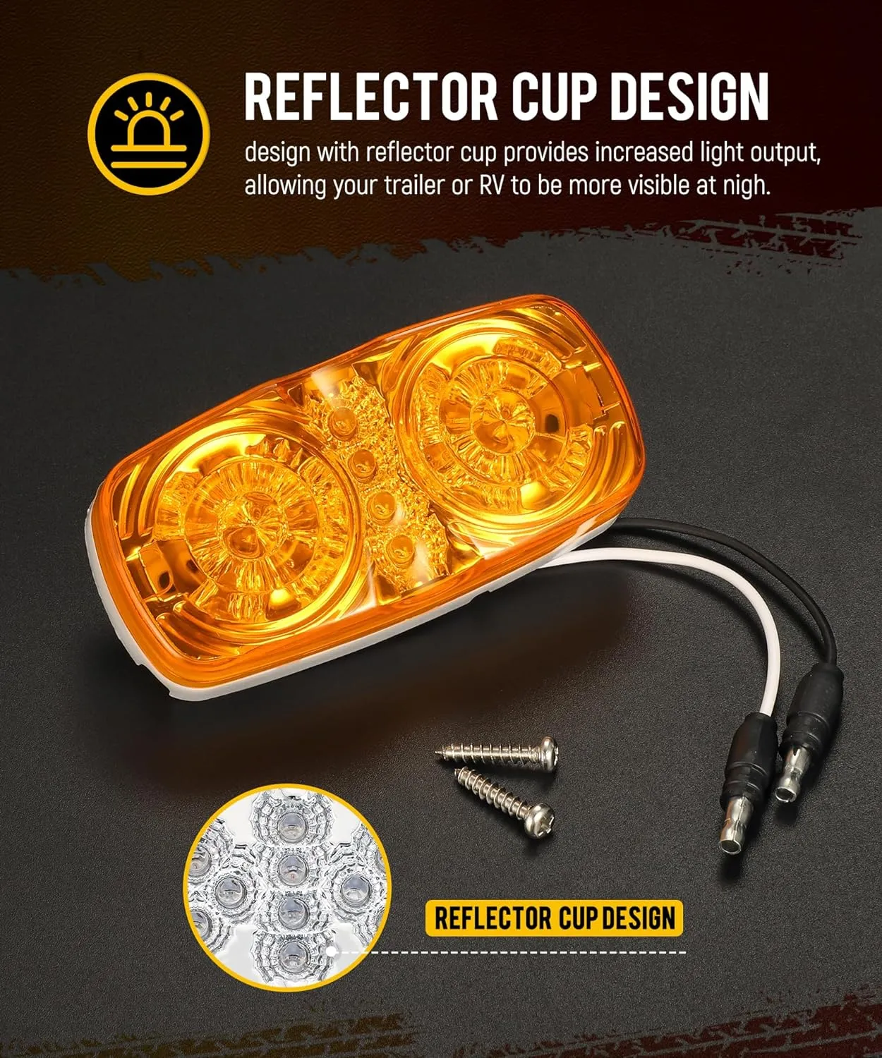 Partsam 4Pcs Amber Trailer RV [16 LED] Marker Lights with [Reflector Cup], Double Bullseye Side Marker Clearance Lights Indicators with [Bullet Plug] for Truck Camper Motorhome, 12V