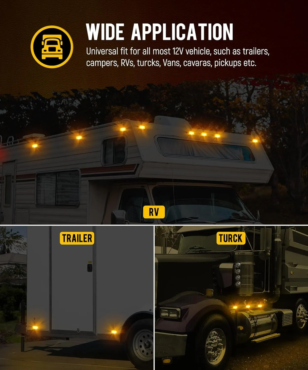 Partsam 4Pcs Amber Trailer RV [16 LED] Marker Lights with [Reflector Cup], Double Bullseye Side Marker Clearance Lights Indicators with [Bullet Plug] for Truck Camper Motorhome, 12V