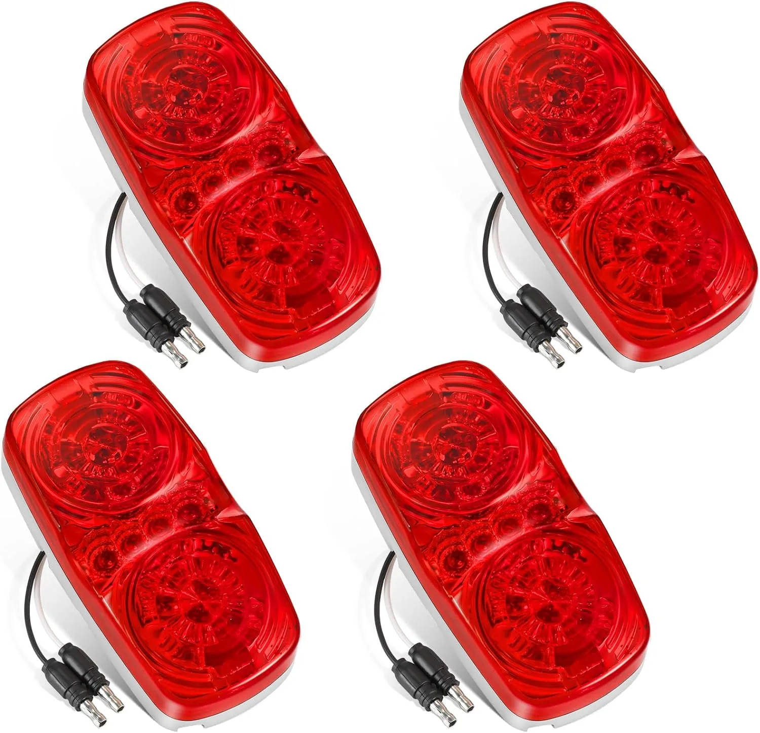 Partsam 4Pcs Red Trailer RV [16 LED] Marker Lights with [Reflector Cup], Double Bullseye Side Marker Clearance Lights Indicators with [Bullet Plug] for Truck Camper Motorhome, 12V