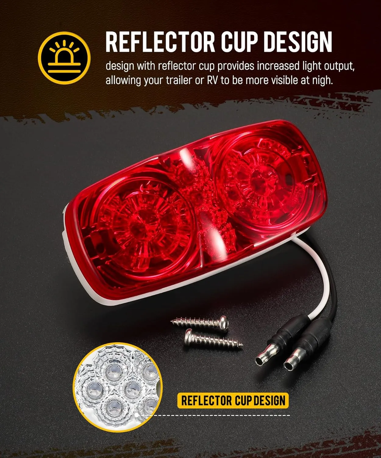 Partsam 4Pcs Red Trailer RV [16 LED] Marker Lights with [Reflector Cup], Double Bullseye Side Marker Clearance Lights Indicators with [Bullet Plug] for Truck Camper Motorhome, 12V