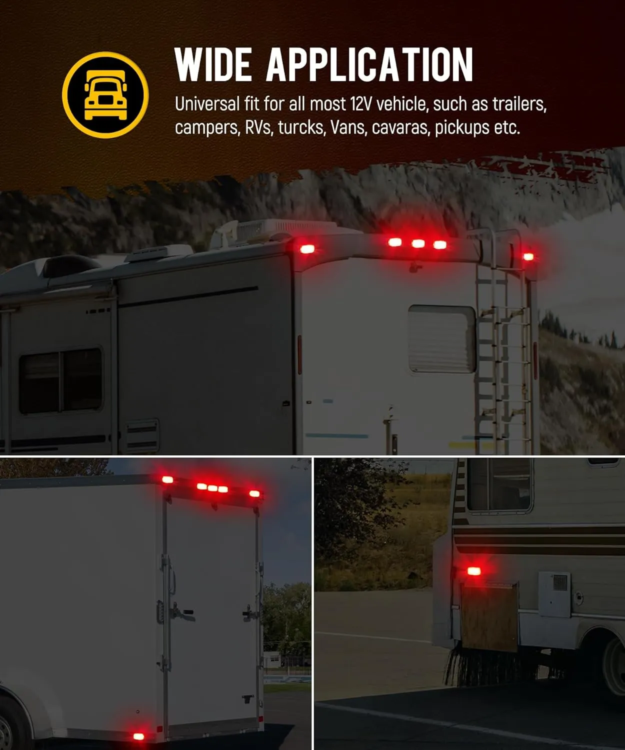 Partsam 4Pcs Red Trailer RV [16 LED] Marker Lights with [Reflector Cup], Double Bullseye Side Marker Clearance Lights Indicators with [Bullet Plug] for Truck Camper Motorhome, 12V