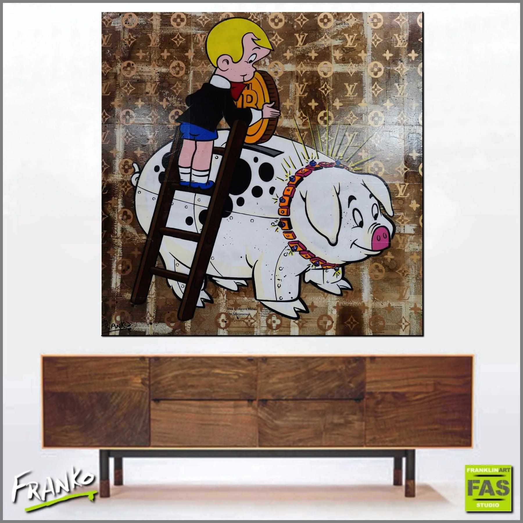 Piggie Bank 120cm x 120cm Piggie Bank Richie Rich Bitcoin (SOLD)