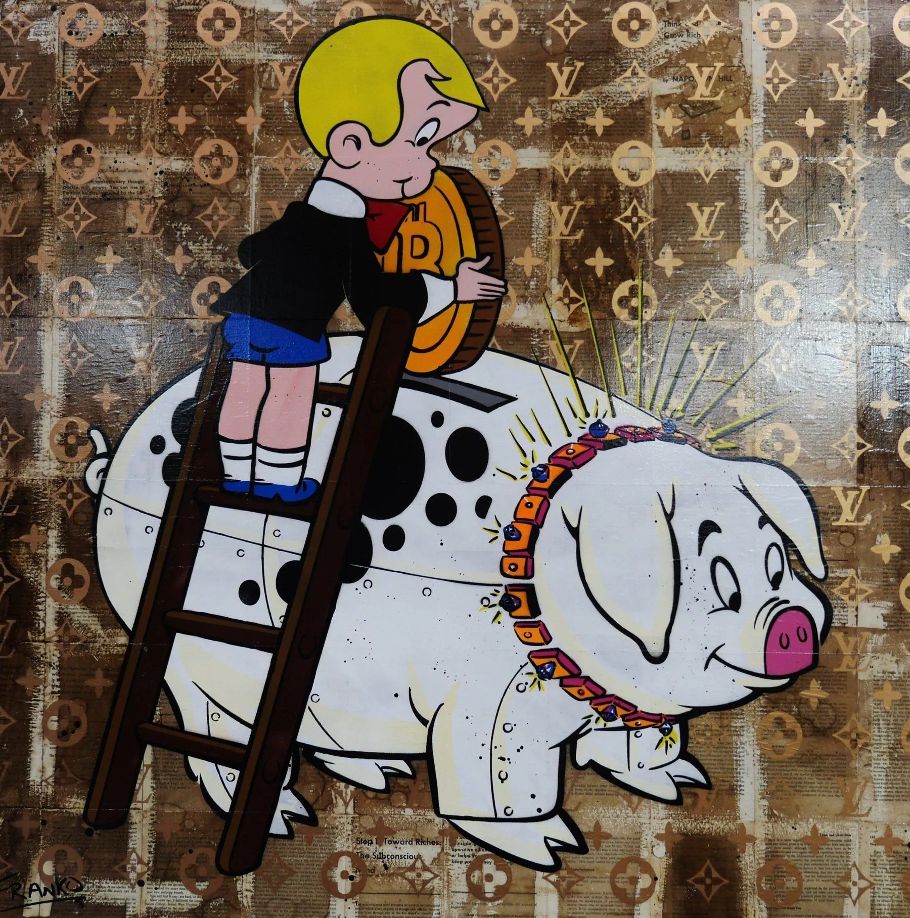 Piggie Bank 120cm x 120cm Piggie Bank Richie Rich Bitcoin (SOLD)
