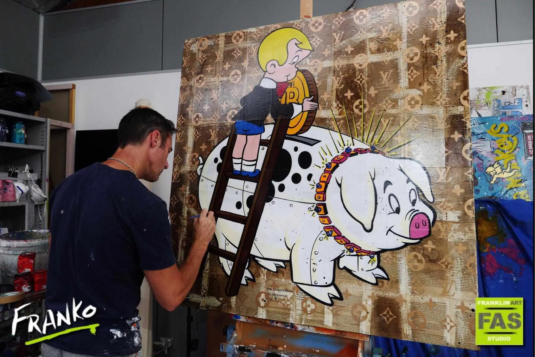 Piggie Bank 120cm x 120cm Piggie Bank Richie Rich Bitcoin (SOLD)