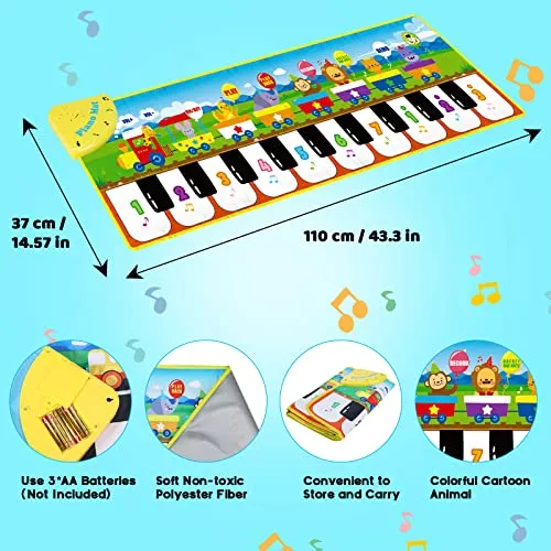 RenFox Baby Musical Piano Mat, Floor Dance Toys with 10 Songs, 8 Animal Sounds, 5 Modes. Child Keyboard Blanket Music Touch Play Mat, Musical Early Educational Toys Gifts for Toddlers Girls Boys