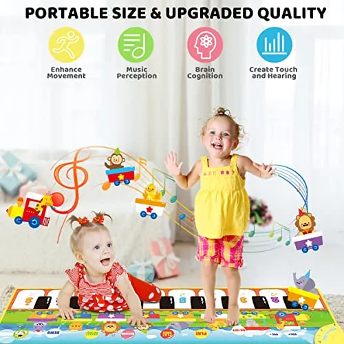 RenFox Baby Musical Piano Mat, Floor Dance Toys with 10 Songs, 8 Animal Sounds, 5 Modes. Child Keyboard Blanket Music Touch Play Mat, Musical Early Educational Toys Gifts for Toddlers Girls Boys