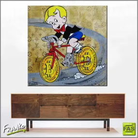 Riding Right Along 100cm x 100cm Richie Rich Bitcoin (SOLD)