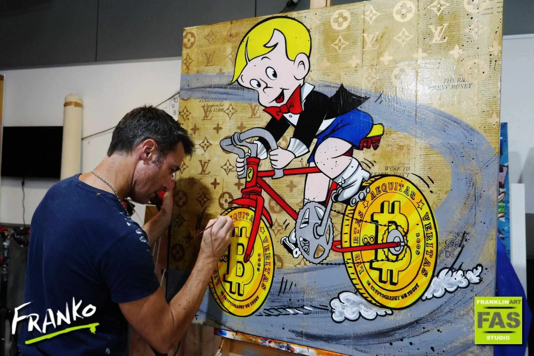 Riding Right Along 100cm x 100cm Richie Rich Bitcoin (SOLD)