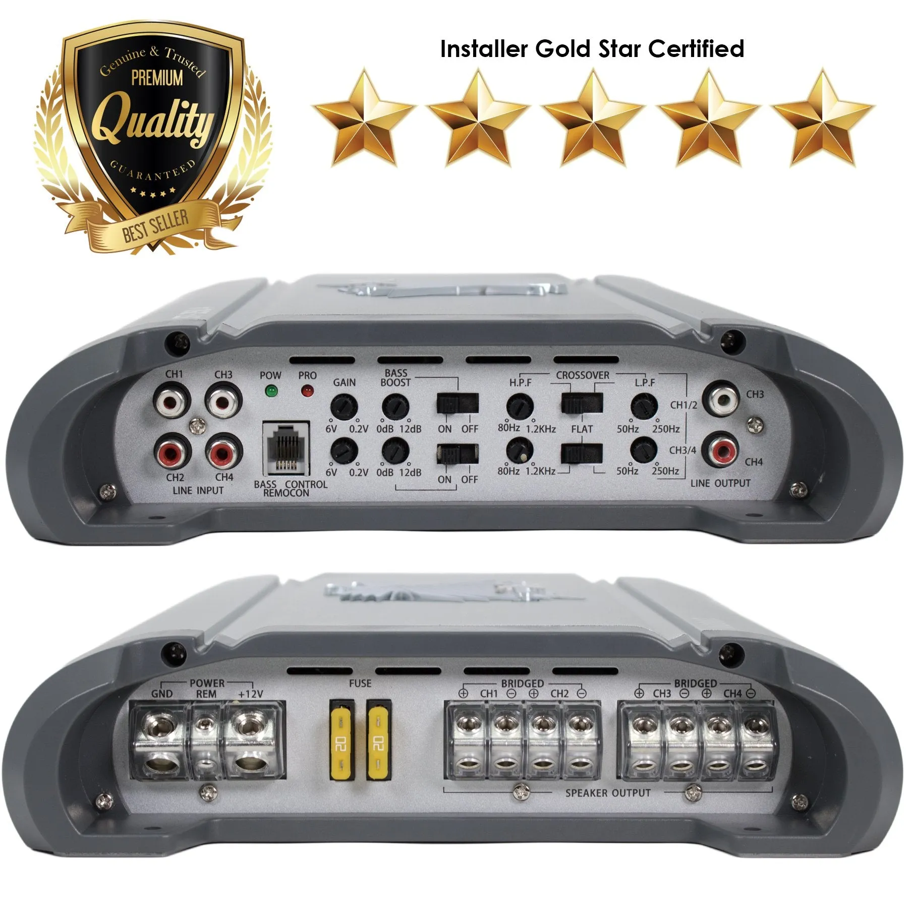 SoundXtreme ST-250.4 Four Channel Amplifier 2 Ohm Stable 1000W w/ Remote Subwoofer Level Control