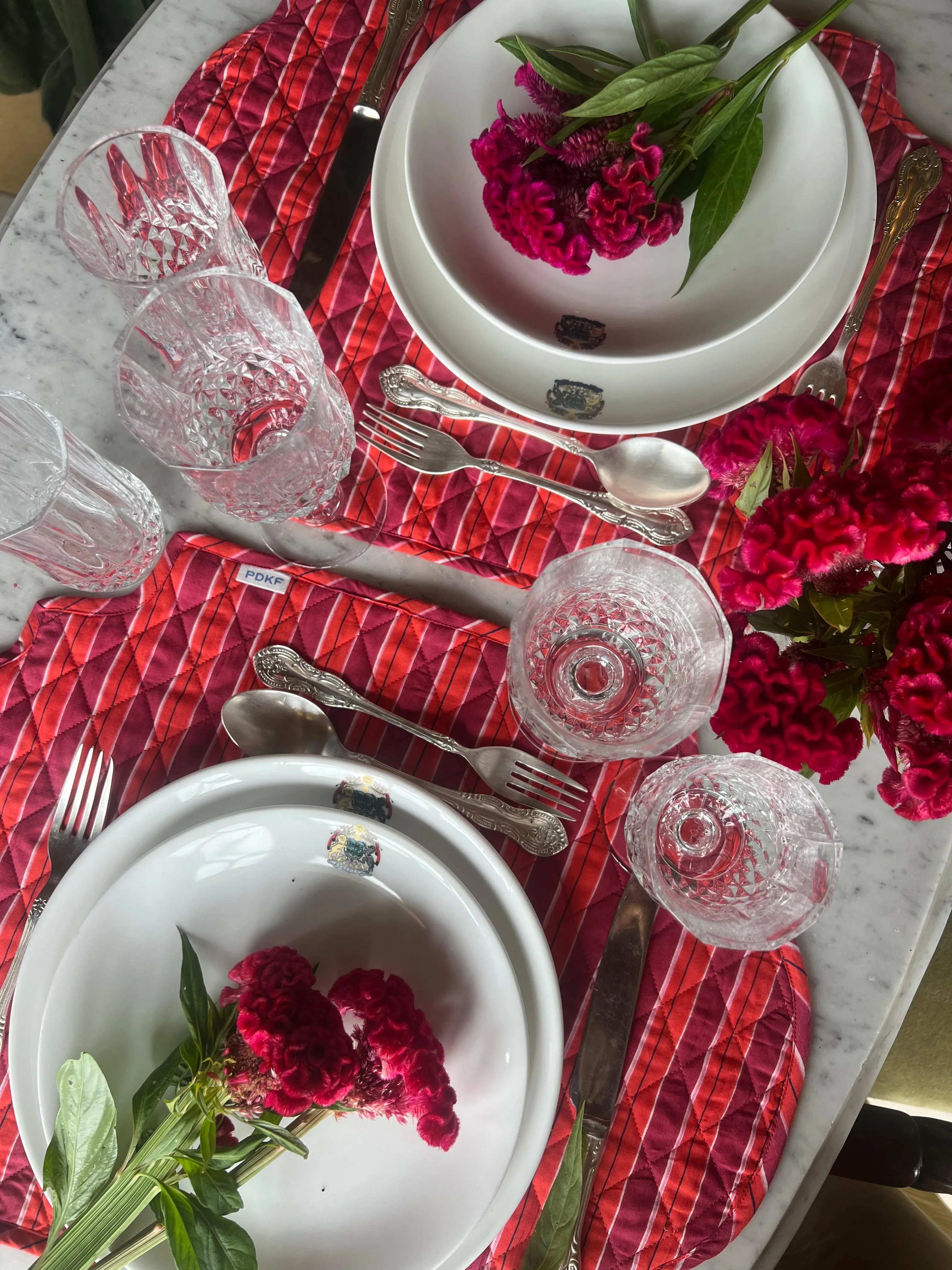 Striped Quilted Table Mats (Orange & Red; Set of 2)