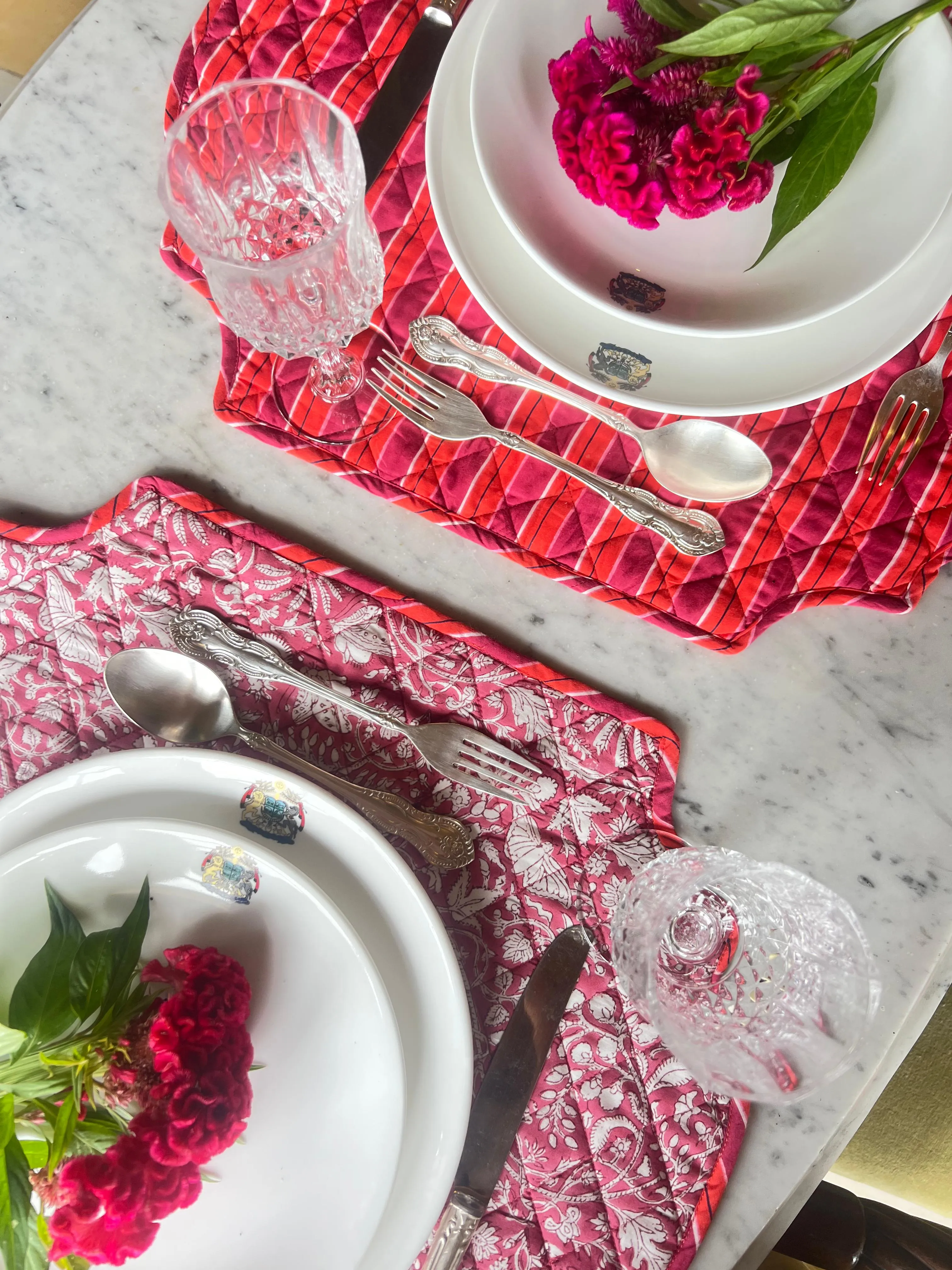 Striped Quilted Table Mats (Orange & Red; Set of 2)