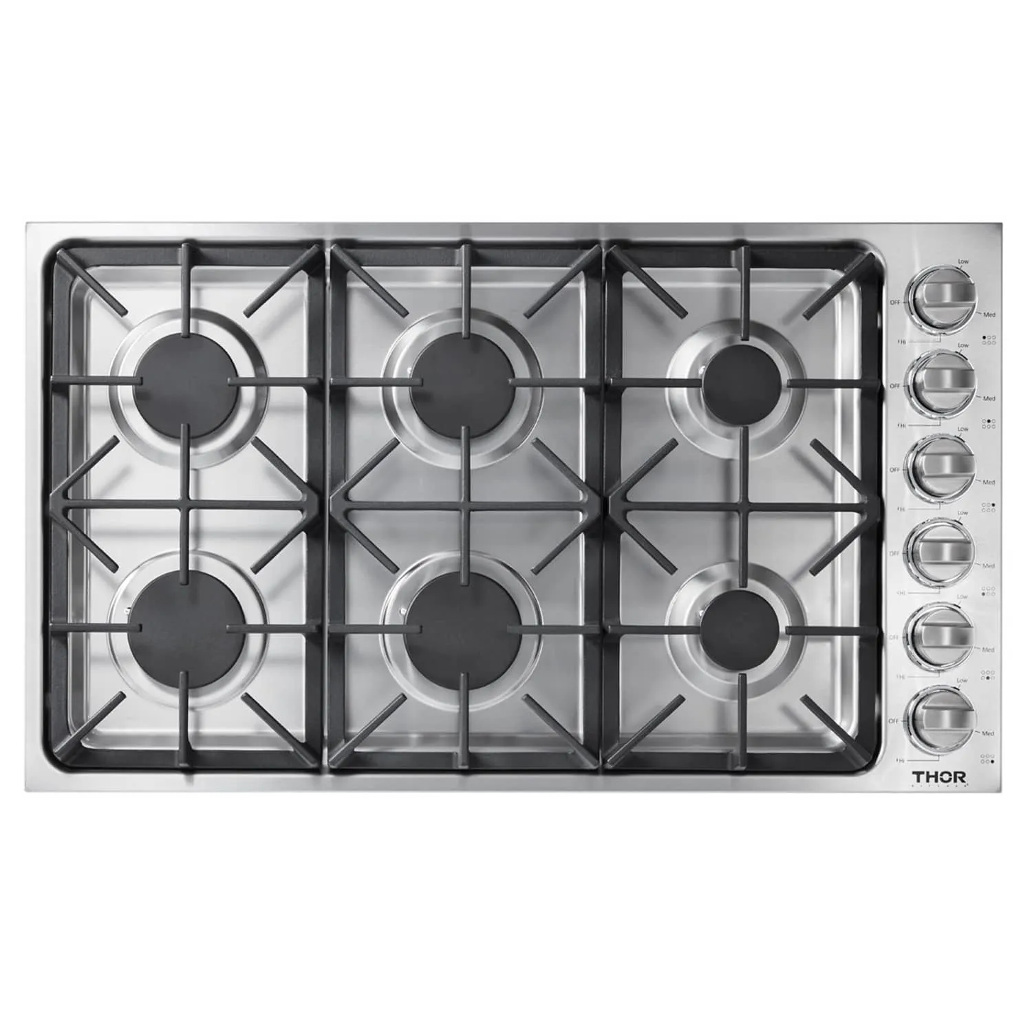 Thor Kitchen 5-Piece Pro Appliance Package - 36-Inch Gas Cooktop, Electric Wall Oven, Wall Mount Hood, Dishwasher & Refrigerator with Water Dispenser in Stainless Steel