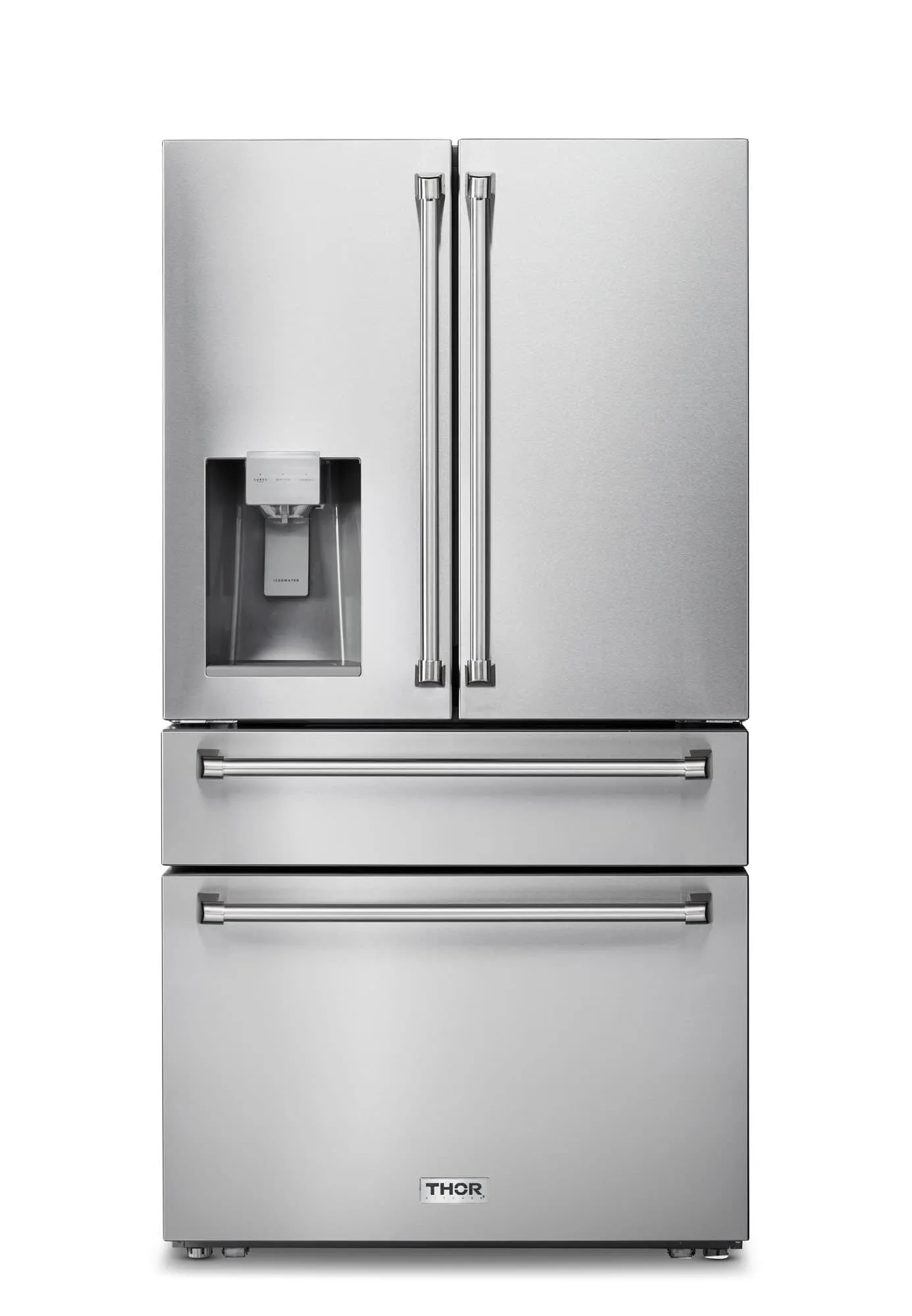 Thor Kitchen 5-Piece Pro Appliance Package - 36-Inch Gas Cooktop, Electric Wall Oven, Wall Mount Hood, Dishwasher & Refrigerator with Water Dispenser in Stainless Steel