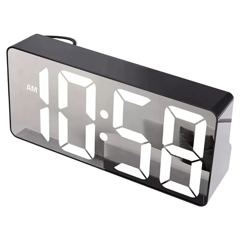 Usb Table Mirror Digital Led Desk Alarm Clock Si-97 Black