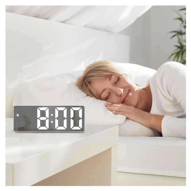 Usb Table Mirror Digital Led Desk Alarm Clock Si-97 Black