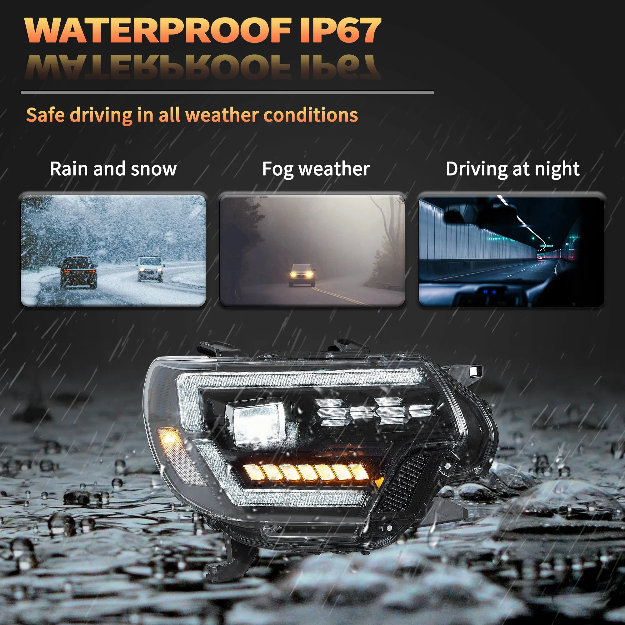 VLAND Full LED Headlights For Toyota Tacoma 2012-2015 2nd Gen Restyled With Dynamic DRL