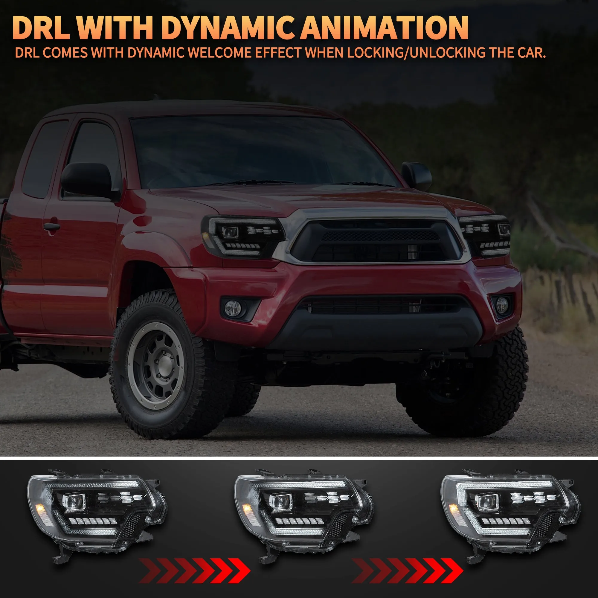 VLAND Full LED Headlights For Toyota Tacoma 2012-2015 2nd Gen Restyled With Dynamic DRL