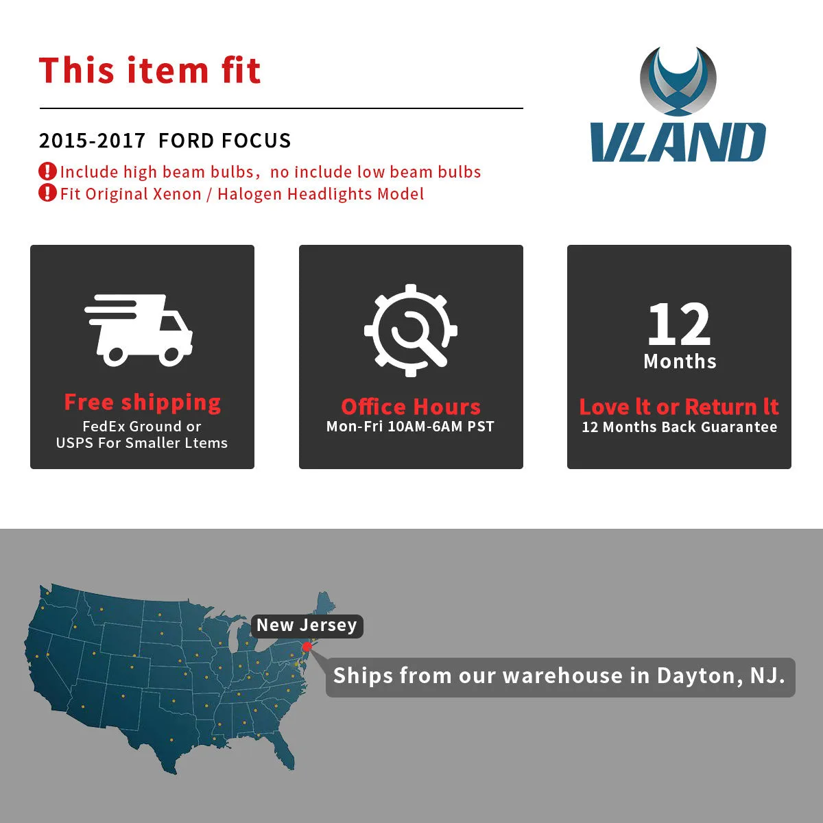VLAND LED Demon Eye Headlights For Ford Focus 2015-2017 With Sequential Indicators Turn Signals