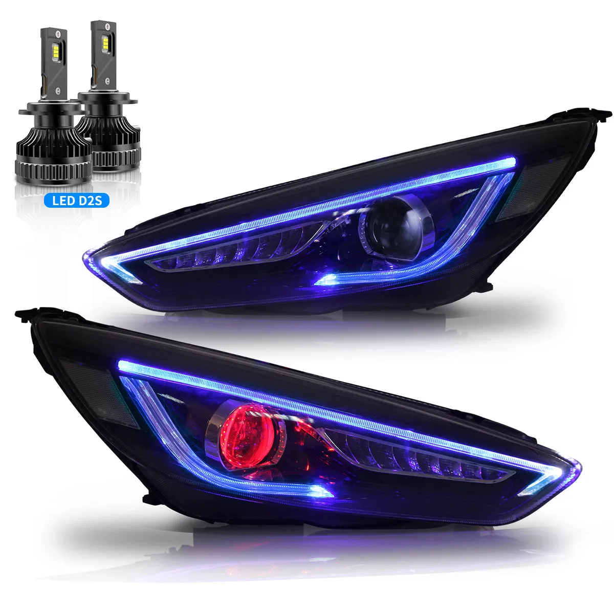 VLAND LED Demon Eye Headlights For Ford Focus 2015-2017 With Sequential Indicators Turn Signals
