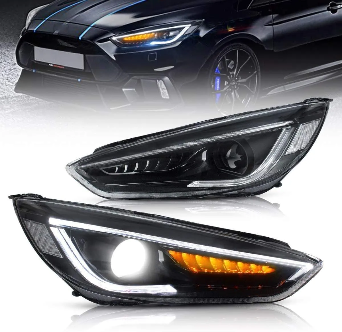 VLAND LED Demon Eye Headlights For Ford Focus 2015-2017 With Sequential Indicators Turn Signals