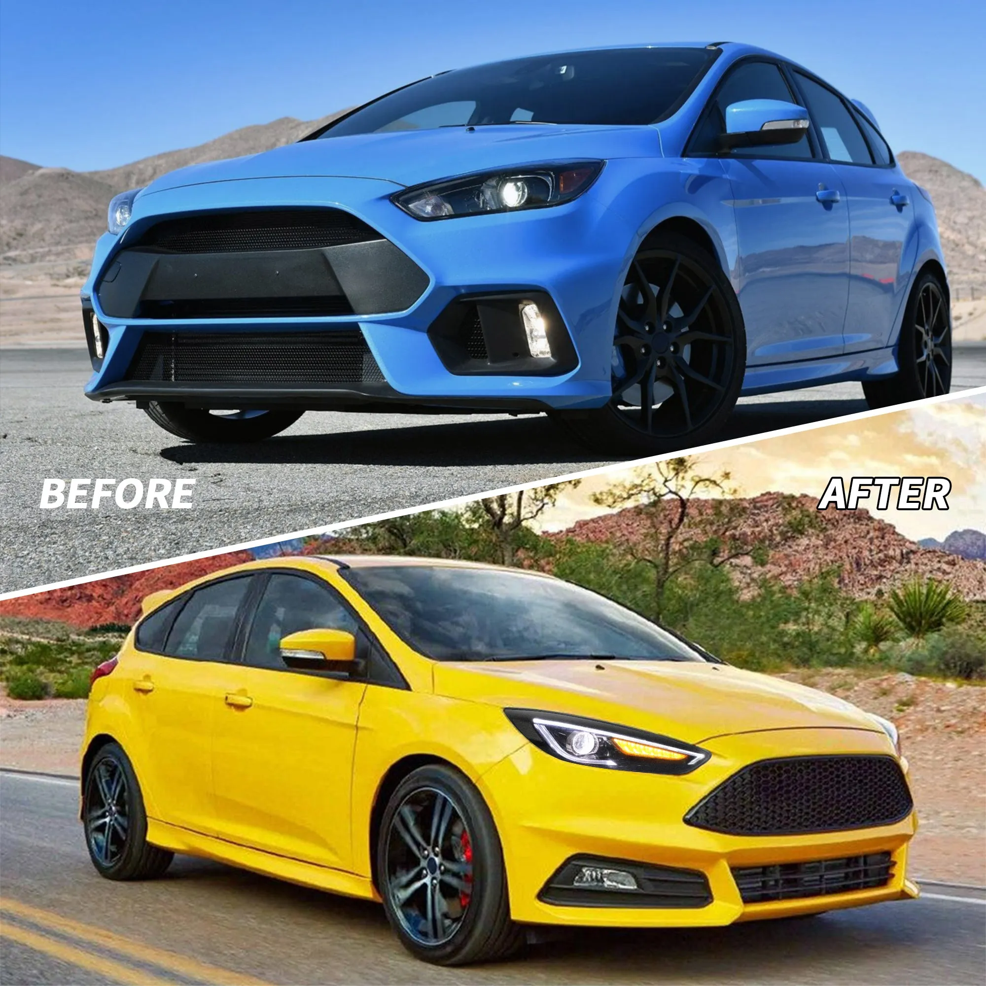 VLAND LED Demon Eye Headlights For Ford Focus 2015-2017 With Sequential Indicators Turn Signals