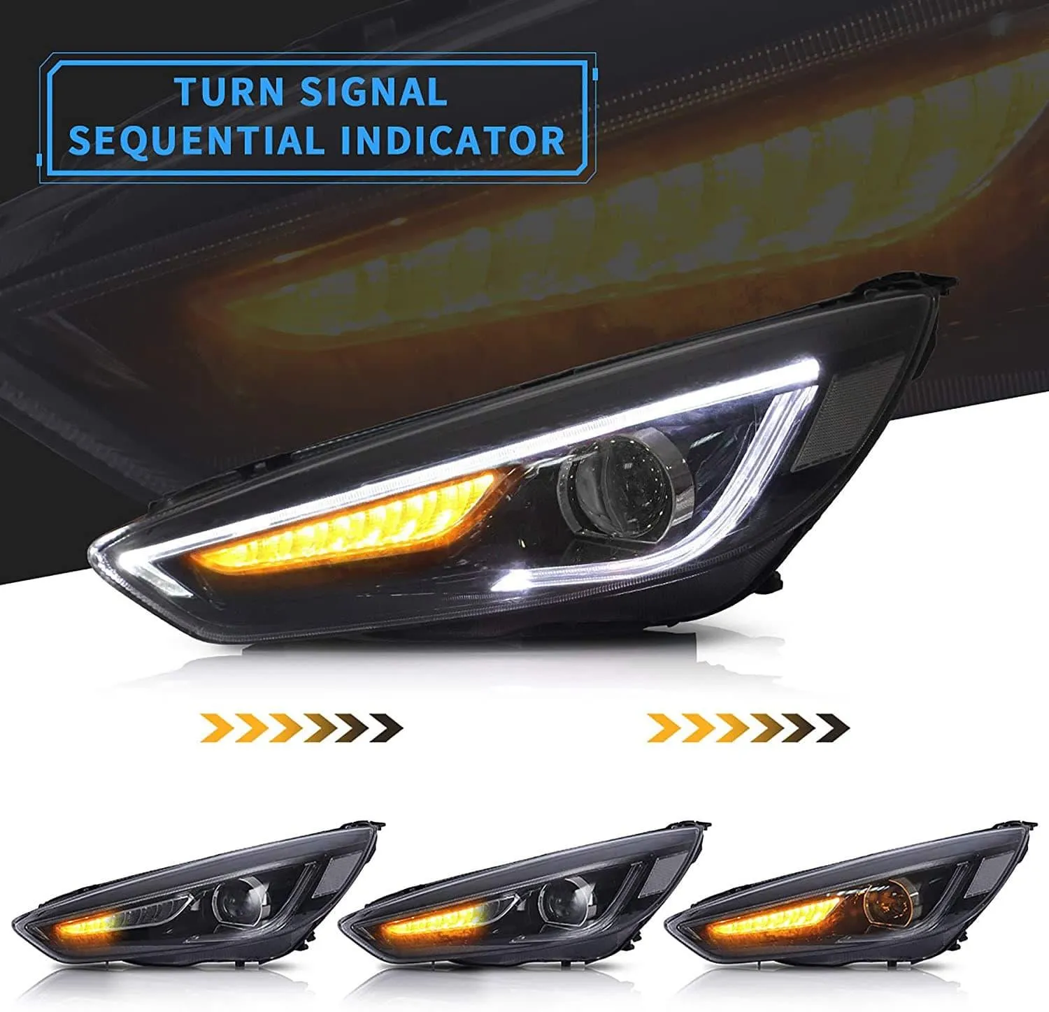 VLAND LED Demon Eye Headlights For Ford Focus 2015-2017 With Sequential Indicators Turn Signals