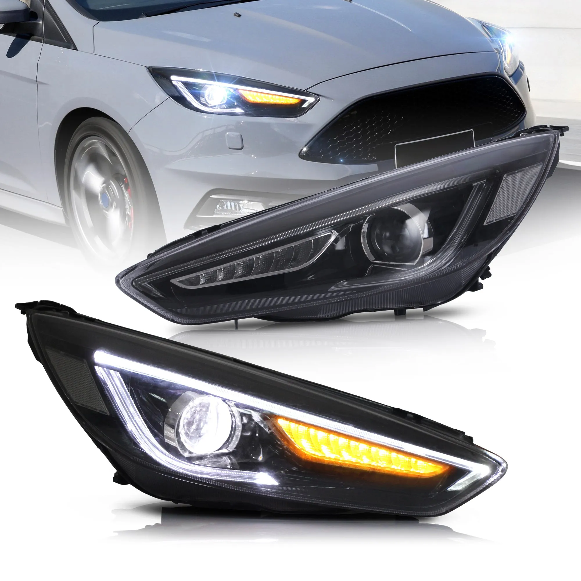 VLAND LED Demon Eye Headlights For Ford Focus 2015-2017 With Sequential Indicators Turn Signals