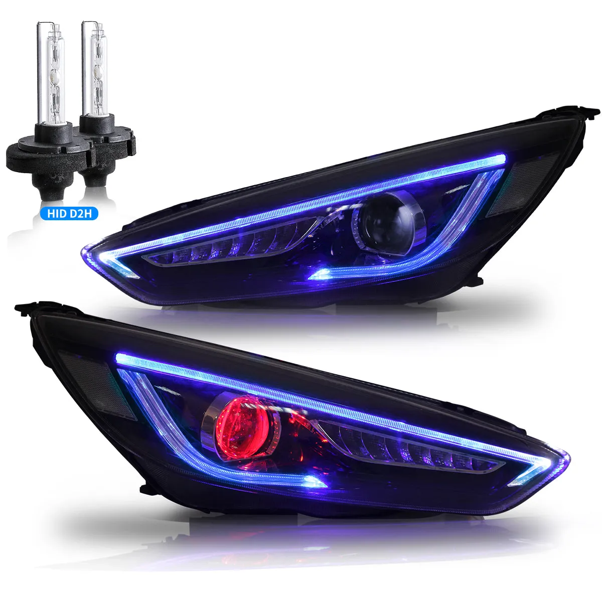 VLAND LED Demon Eye Headlights For Ford Focus 2015-2017 With Sequential Indicators Turn Signals