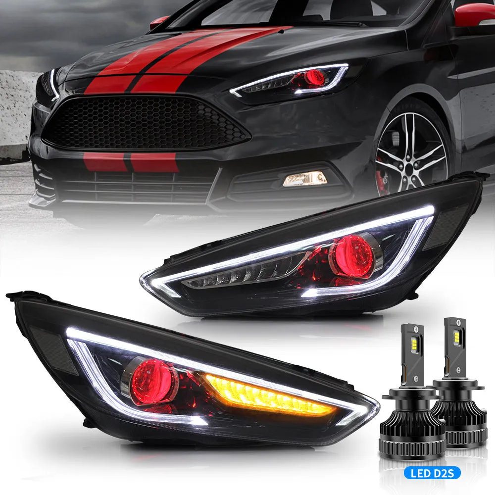 VLAND LED Demon Eye Headlights For Ford Focus 2015-2017 With Sequential Indicators Turn Signals