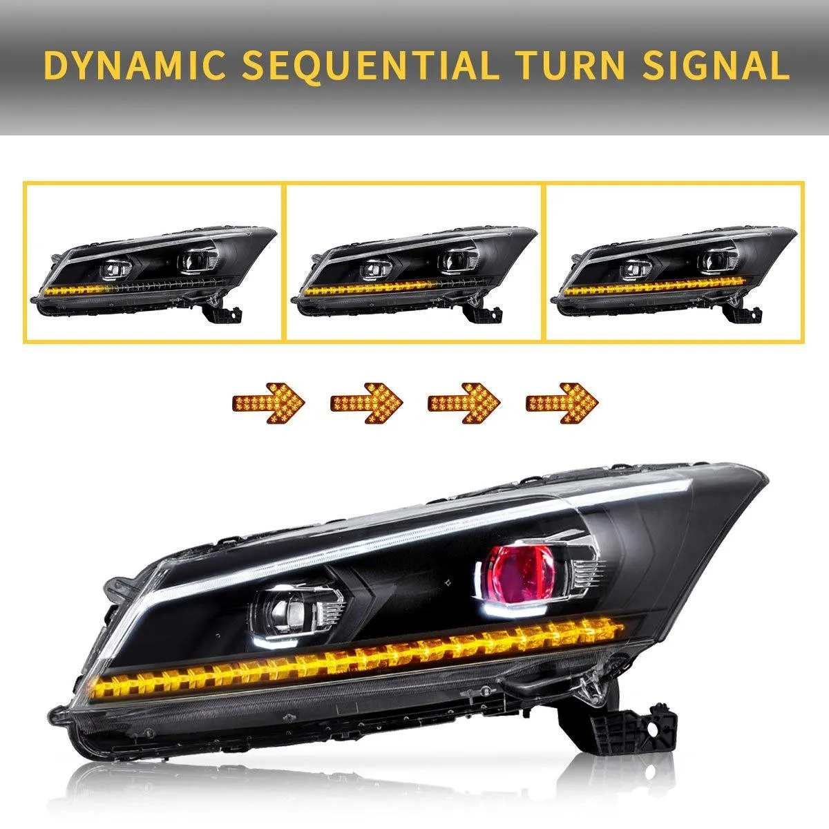 VLAND LED Demon Eye Headlights For Honda Accord 2008-2012 (NOT FOR 2-DOOR COUPE) With Sequential indicators Turn Signals
