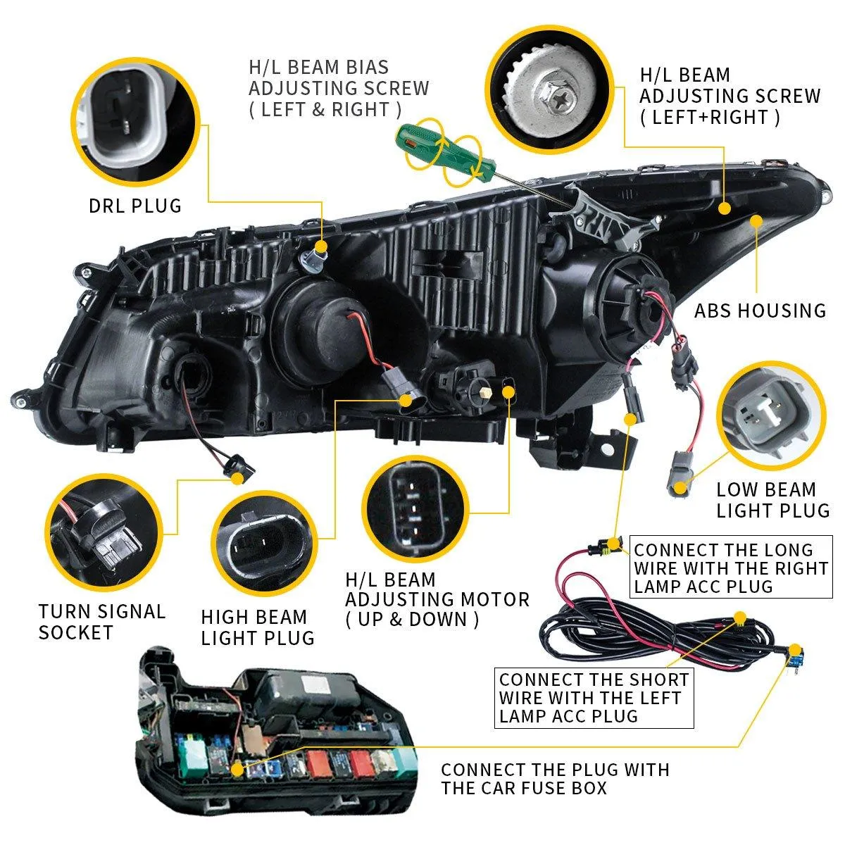 VLAND LED Demon Eye Headlights For Honda Accord 2008-2012 (NOT FOR 2-DOOR COUPE) With Sequential indicators Turn Signals