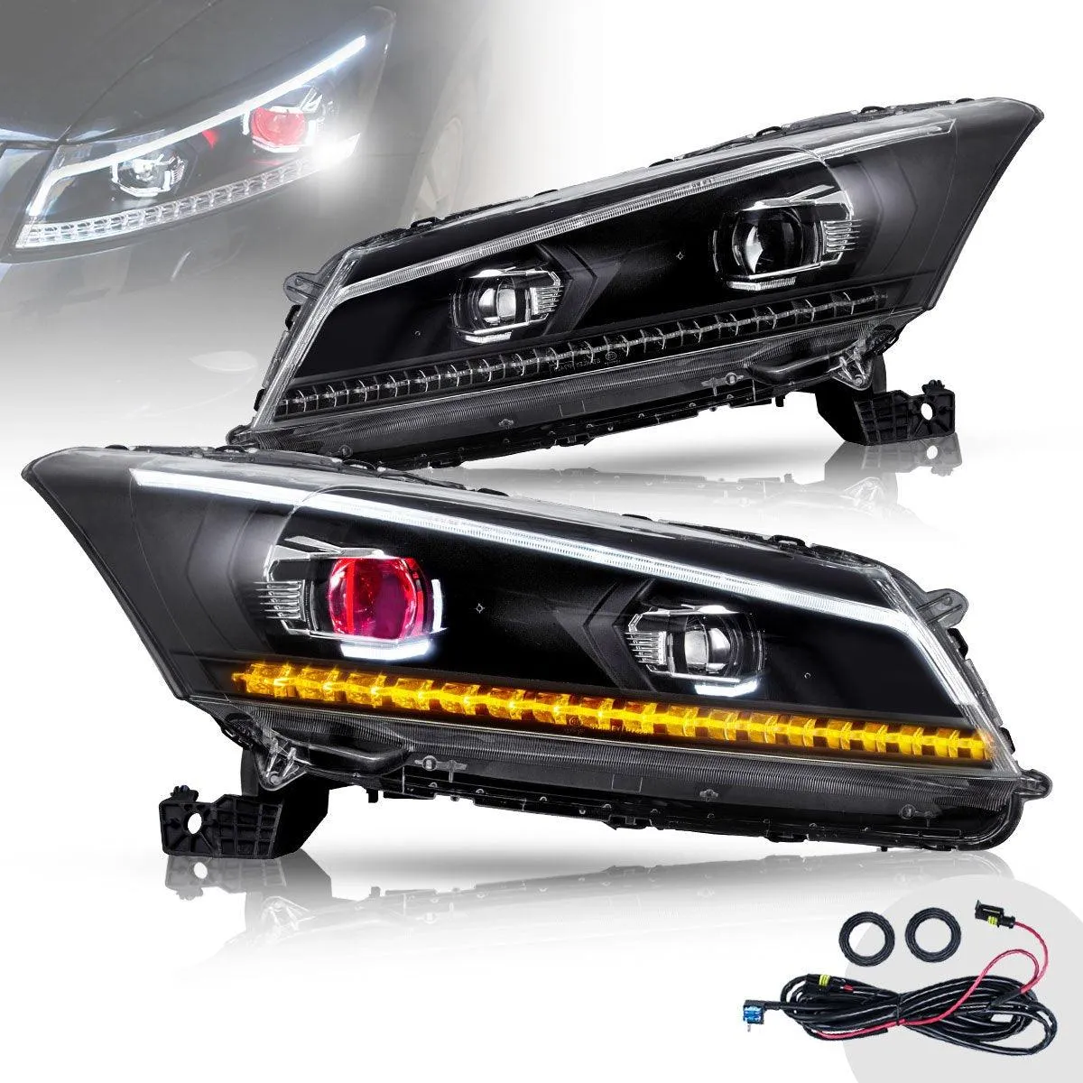 VLAND LED Demon Eye Headlights For Honda Accord 2008-2012 (NOT FOR 2-DOOR COUPE) With Sequential indicators Turn Signals