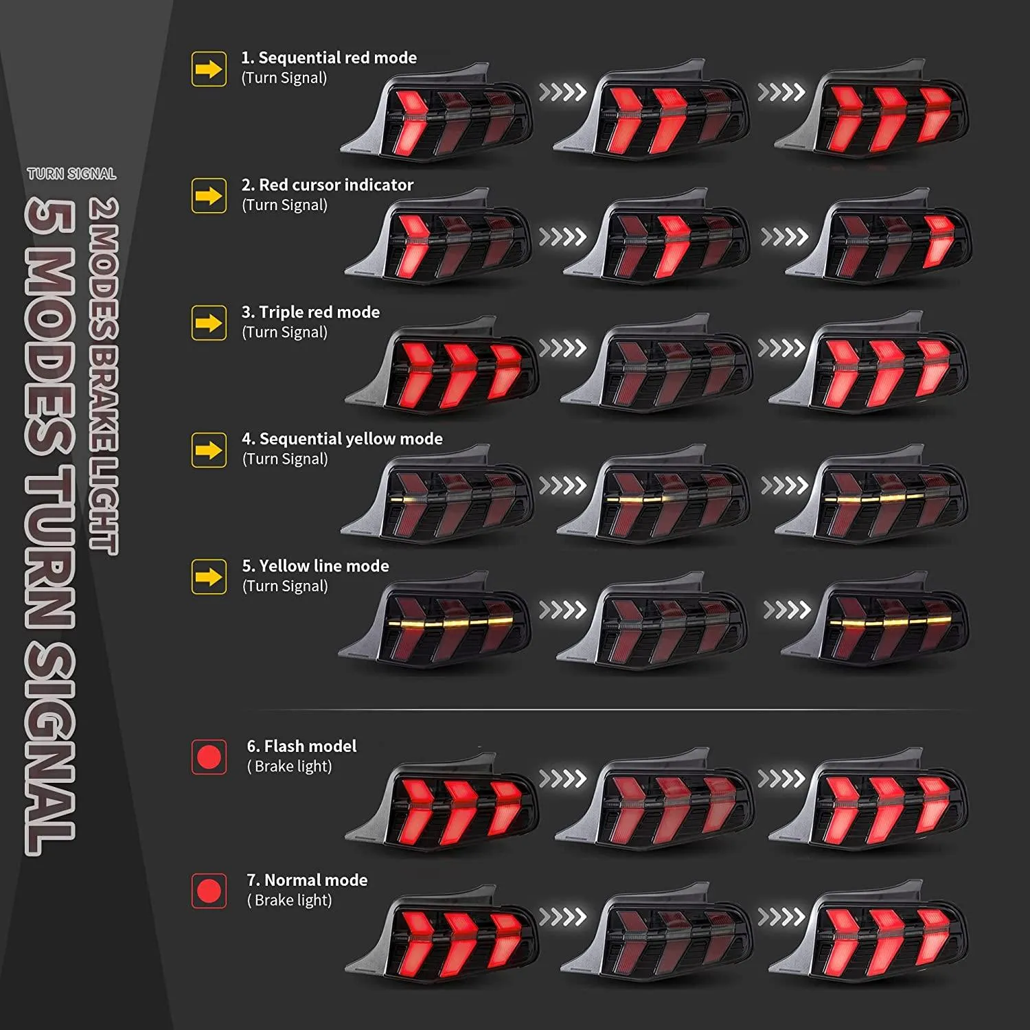 VLAND LED Tail Lights For Ford Mustang 2010-2012 With 7 Lighting Modes [DOT.]