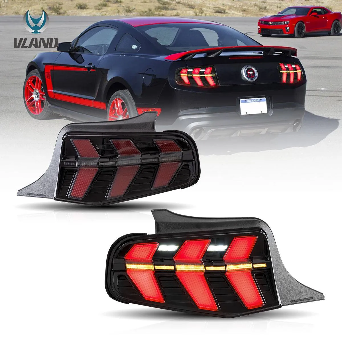 VLAND LED Tail Lights For Ford Mustang 2010-2012 With 7 Lighting Modes [DOT.]