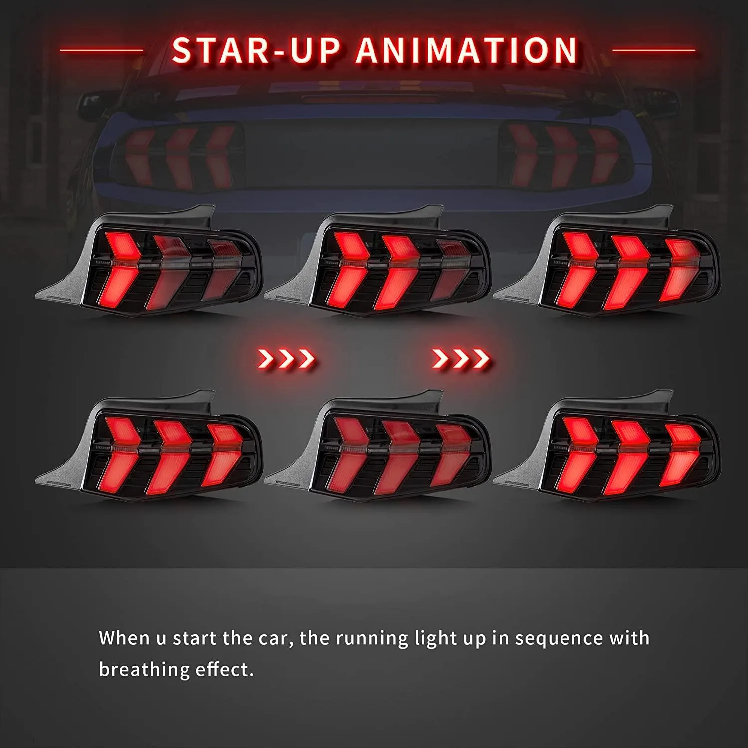 VLAND LED Tail Lights For Ford Mustang 2010-2012 With 7 Lighting Modes [DOT.]