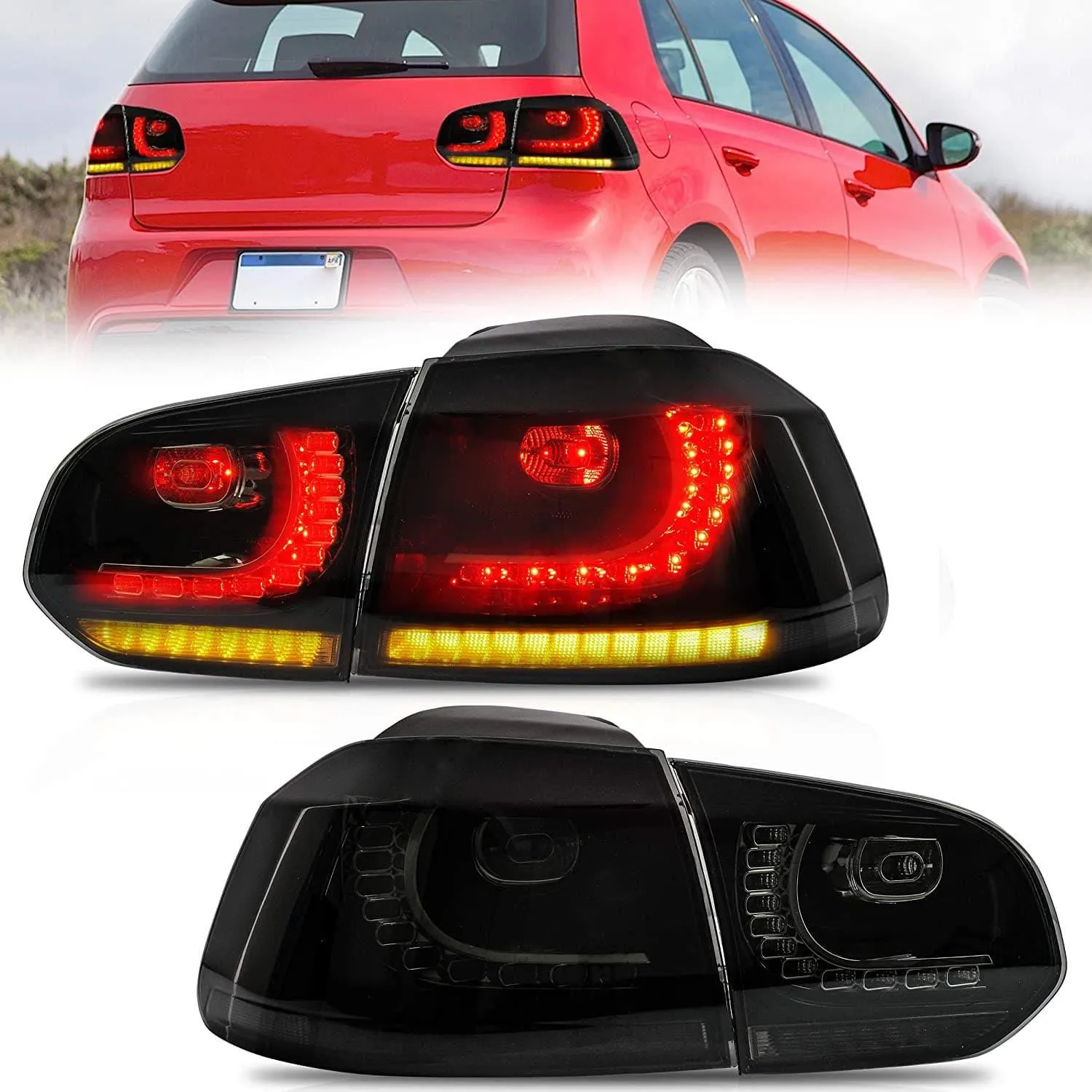 VLAND LED Tail lights For Volkswagen (VW) Golf 6 MK6 (TSI GTI R TDI GTD LPG) 2008-2014 With Sequential indicators[E-MARK]