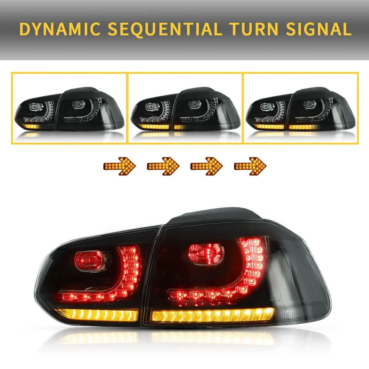 VLAND LED Tail lights For Volkswagen (VW) Golf 6 MK6 (TSI GTI R TDI GTD LPG) 2008-2014 With Sequential indicators[E-MARK]
