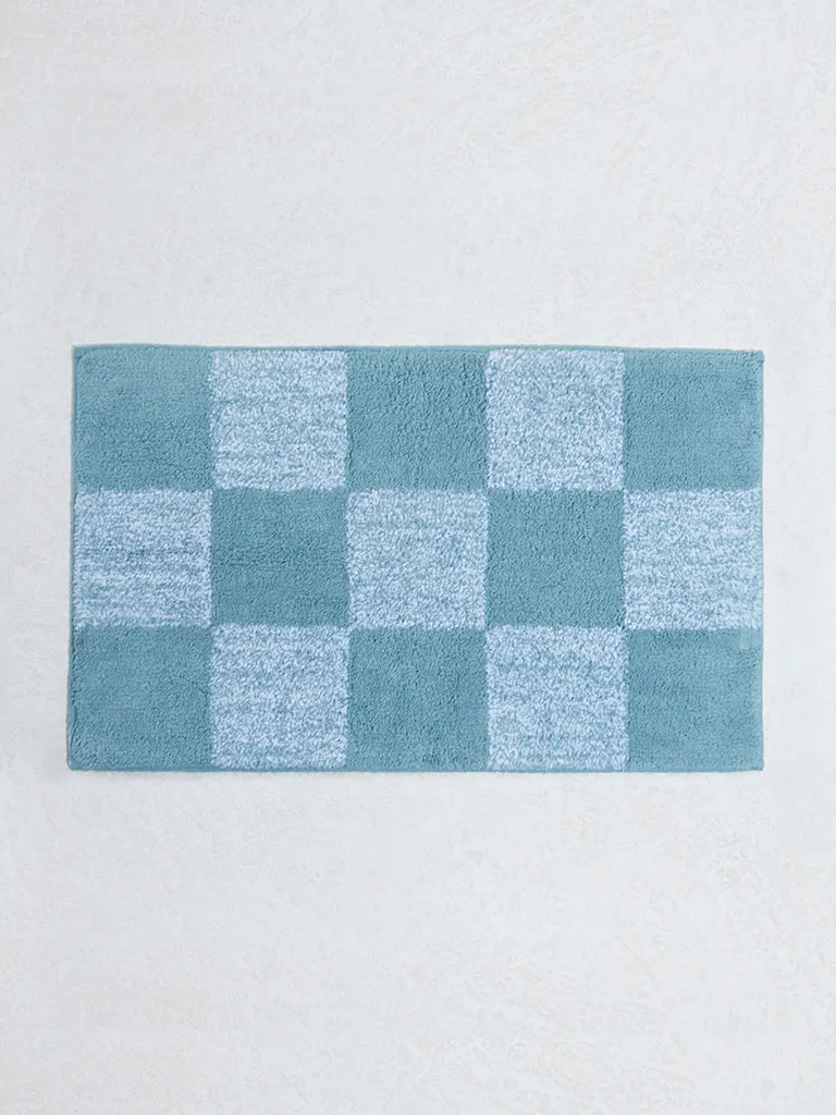 Westside Home Dusty Blue Checkered Design Bathmat