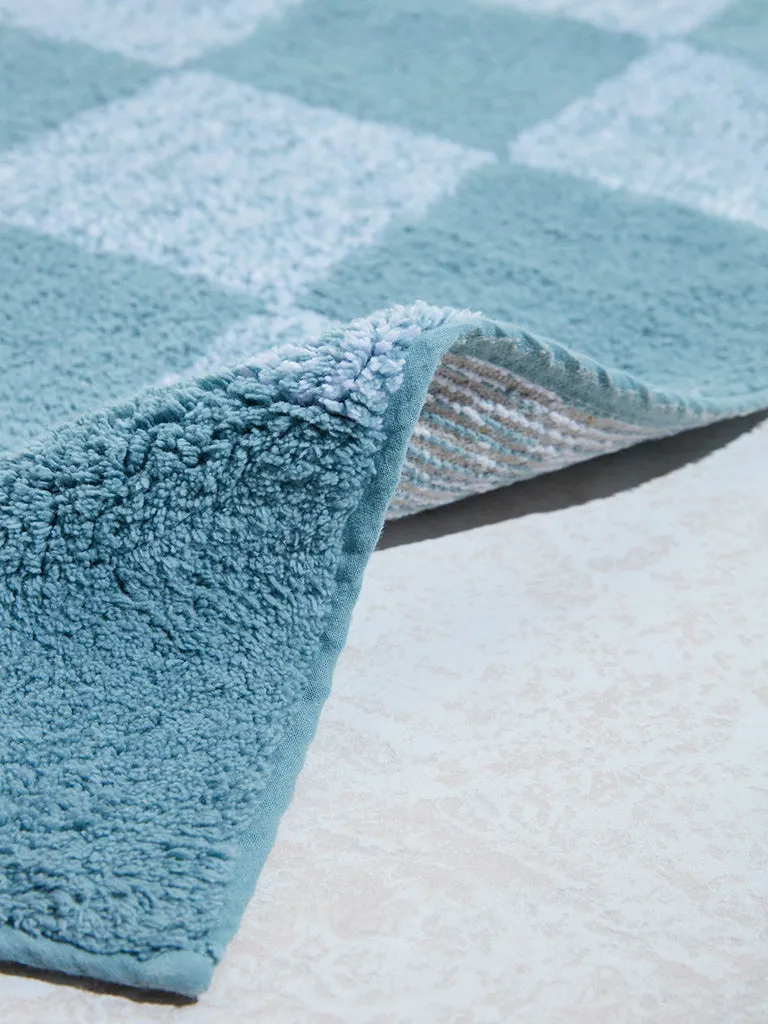 Westside Home Dusty Blue Checkered Design Bathmat