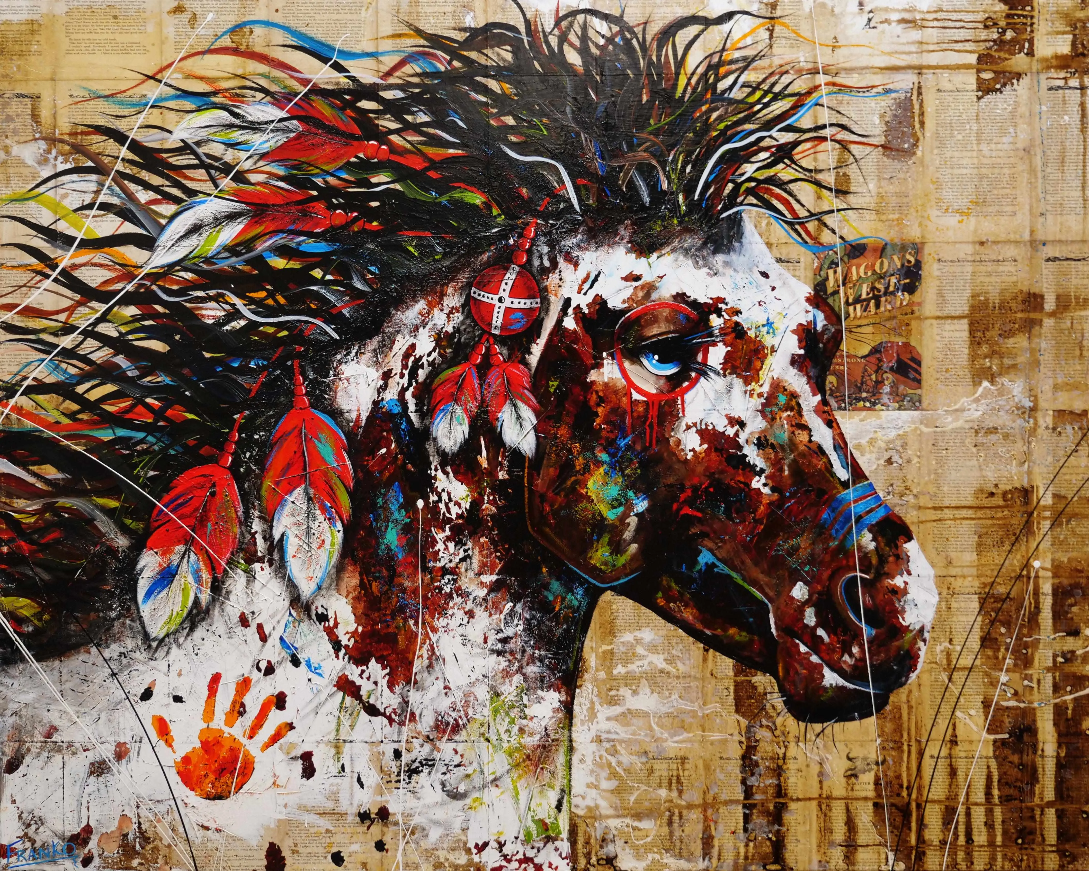 Wild Ahiga 120cm x 150cm Indian War Horse Abstract Realism Book Club Painting