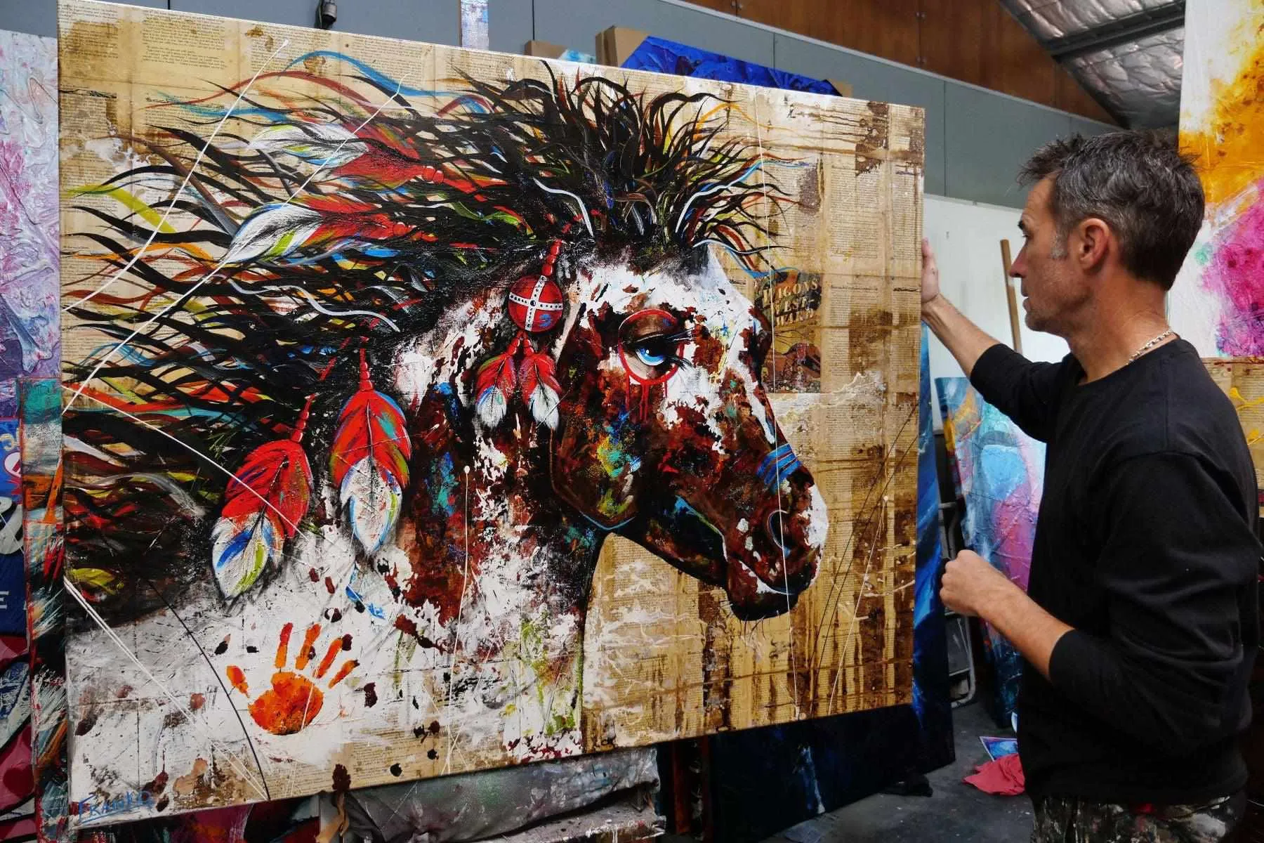 Wild Ahiga 120cm x 150cm Indian War Horse Abstract Realism Book Club Painting