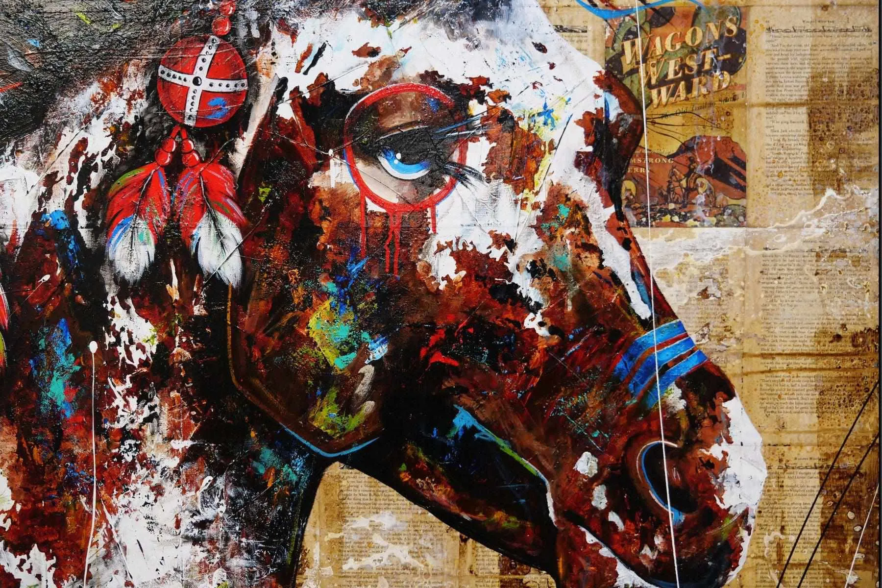 Wild Ahiga 120cm x 150cm Indian War Horse Abstract Realism Book Club Painting